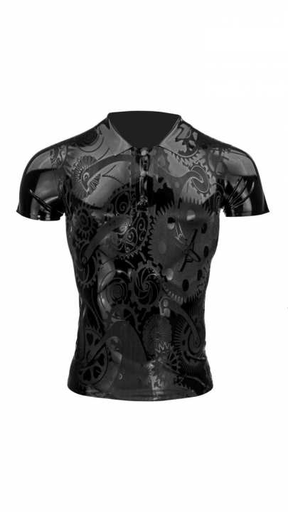 Latex Polo Shirt Steampunk black Laser Edition easy-to-dress